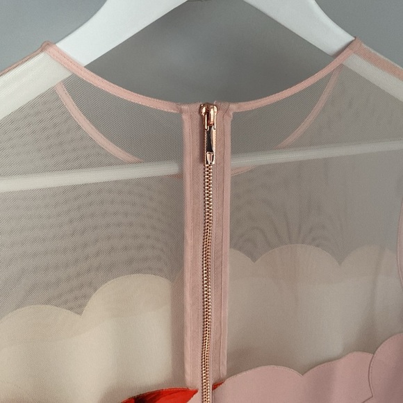 Ted Baker Jaazmin Fantasia Scallop Mini Dress Mesh Red Pink Floral Size 6 - Picture 9 of 14